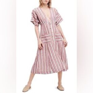 Free People Monday striped linen Midi Dress - M